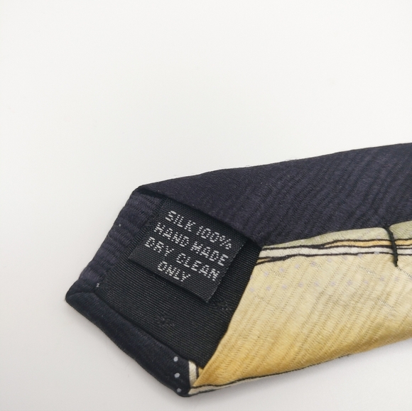 J. Blades Necktie Tie Silk Black and Gold Men's Handmade Black Gold Abstract - Picture 6 of 9